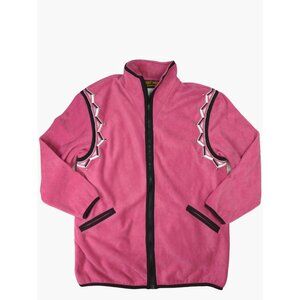 Vintage Bob Mackie Womens Small Pink Fleece Embroidered Zip Up Jacket New